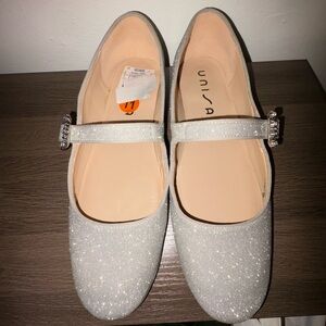 Unisa Women's Sparkling Silver Mary Jane Flats